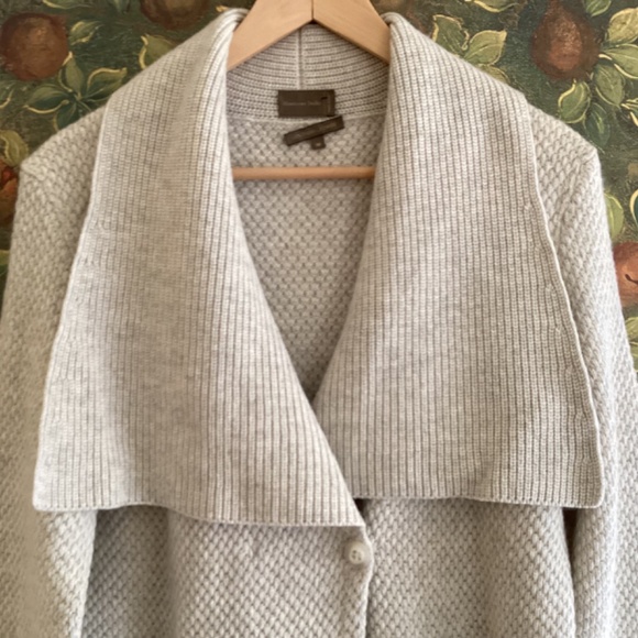 Mantovani Studio 100% Italian Cashmere Long Sweater Duster Coat Light Gray - Picture 2 of 16
